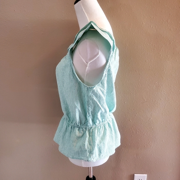 Time and True Ruffle, Light Green & White Pinstripes Girls Size Large - Picture 4 of 6